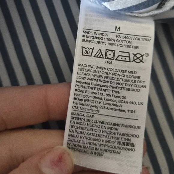 Doen X Gap Cotton Striped Blue Button Down Eyelet Lace Collar Shirt Size Medium - Picture 10 of 11